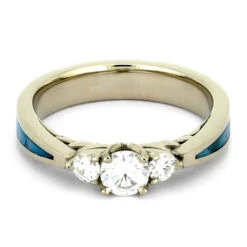 Genuine Turquoise & Three Stone Moissanite Engagement Ring -Johan Jewelry Shop 2728 4 E