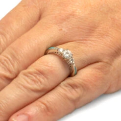 Genuine Turquoise & Three Stone Moissanite Engagement Ring -Johan Jewelry Shop 2728Handshot