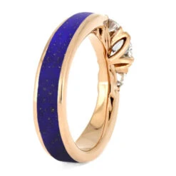 Lapis Lazuli & Moissanite Three Stone Engagement Ring -Johan Jewelry Shop 2730 2E