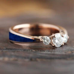Lapis Lazuli & Moissanite Three Stone Engagement Ring -Johan Jewelry Shop 2730newart