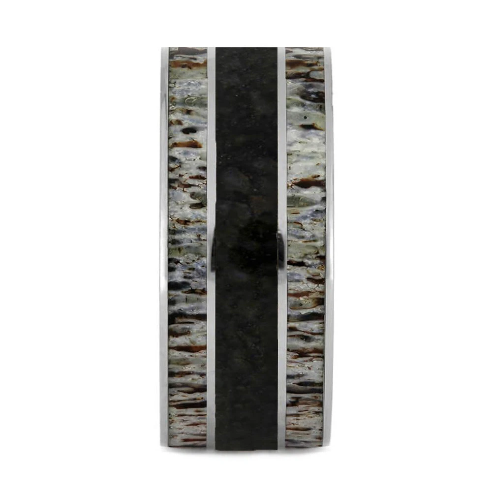 Thick Wedding Band With Dinosaur Bone And Deer Antler 6 Thick Wedding Band With Dinosaur Bone And Deer Antler - Image 4