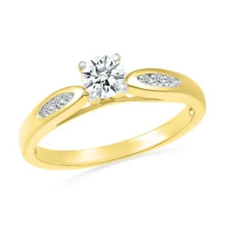 Diamond 4 Prong Engagement Ring With Accented Band -Johan Jewelry Shop 27465 Y