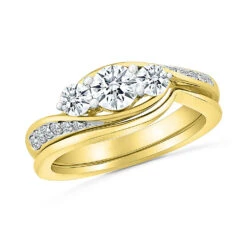 Three Stone Diamond Bridal Ring Set, Silver Or Gold