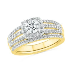 1 Carat TW Halo Diamond Engagement Ring With Matching Band -Johan Jewelry Shop 27483 Y