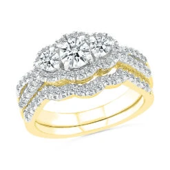 Stunning, Diamond Three Stone Bridal Set -Johan Jewelry Shop 27488 Y