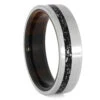 Brushed Titanium Ring With Offset Black Stardust™ Inlay And Ironwood Sleeve 2 Brushed Titanium Ring With Offset Black Stardust™ Inlay And Ironwood Sleeve -Johan Jewelry Shop 2771new