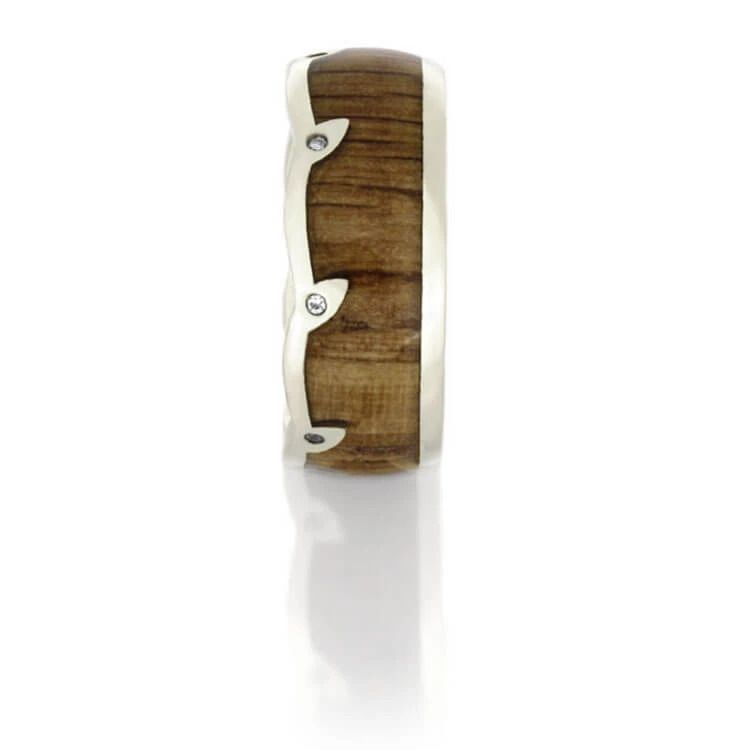 Oak Wood Wedding Band With Diamond Leaf Edge 5 Oak Wood Wedding Band With Diamond Leaf Edge - Image 3