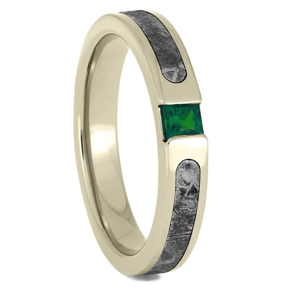 Gold Engagement Ring With Meteorite And Princess Cut Emerald 4 Gold Engagement Ring With Meteorite And Princess Cut Emerald - Image 2