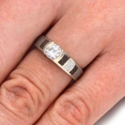 Moissanite Ring With Dinosaur Bone And Meteorite -Johan Jewelry Shop 283d9fb5dfcc735614208655d3dd5971
