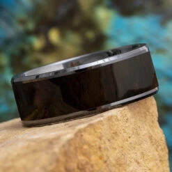 Black Ceramic & African Blackwood Men's Wedding Band