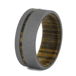 Bocote Wood Wedding Band, Sandblasted Titanium Ring -Johan Jewelry Shop 2844 2 E