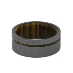 Bocote Wood Wedding Band, Sandblasted Titanium Ring -Johan Jewelry Shop 2844 3 E