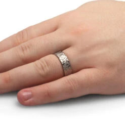 Hammered Titanium Wedding Band, Solid Titanium Band -Johan Jewelry Shop 2891Handshot