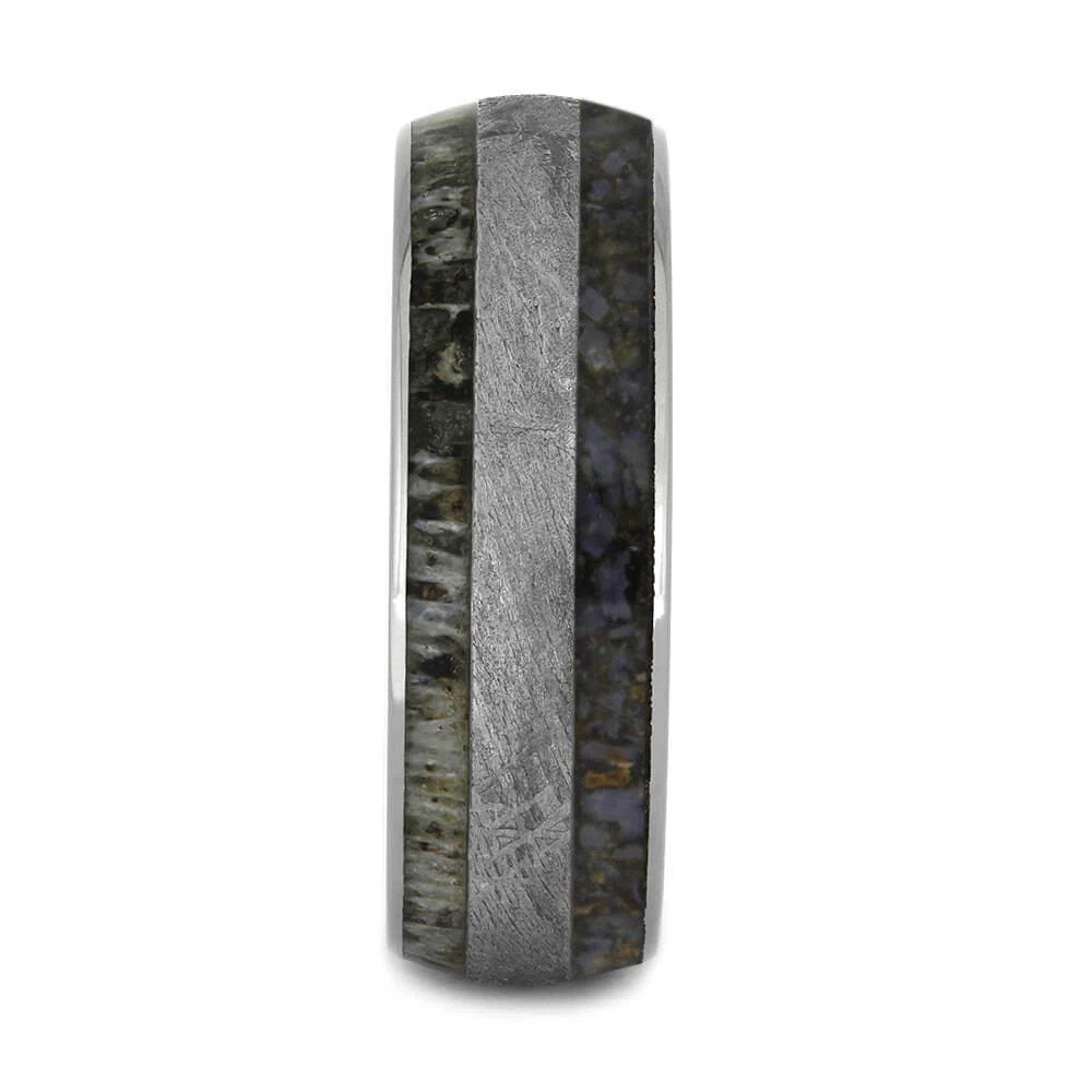 Men's Ring With Antler, Meteorite & Dinosaur Bone 5 Men's Ring With Antler, Meteorite & Dinosaur Bone - Image 3