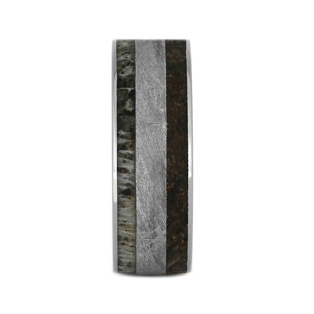 Men's Ring With Antler, Meteorite & Dinosaur Bone 7 Men's Ring With Antler, Meteorite & Dinosaur Bone - Image 5