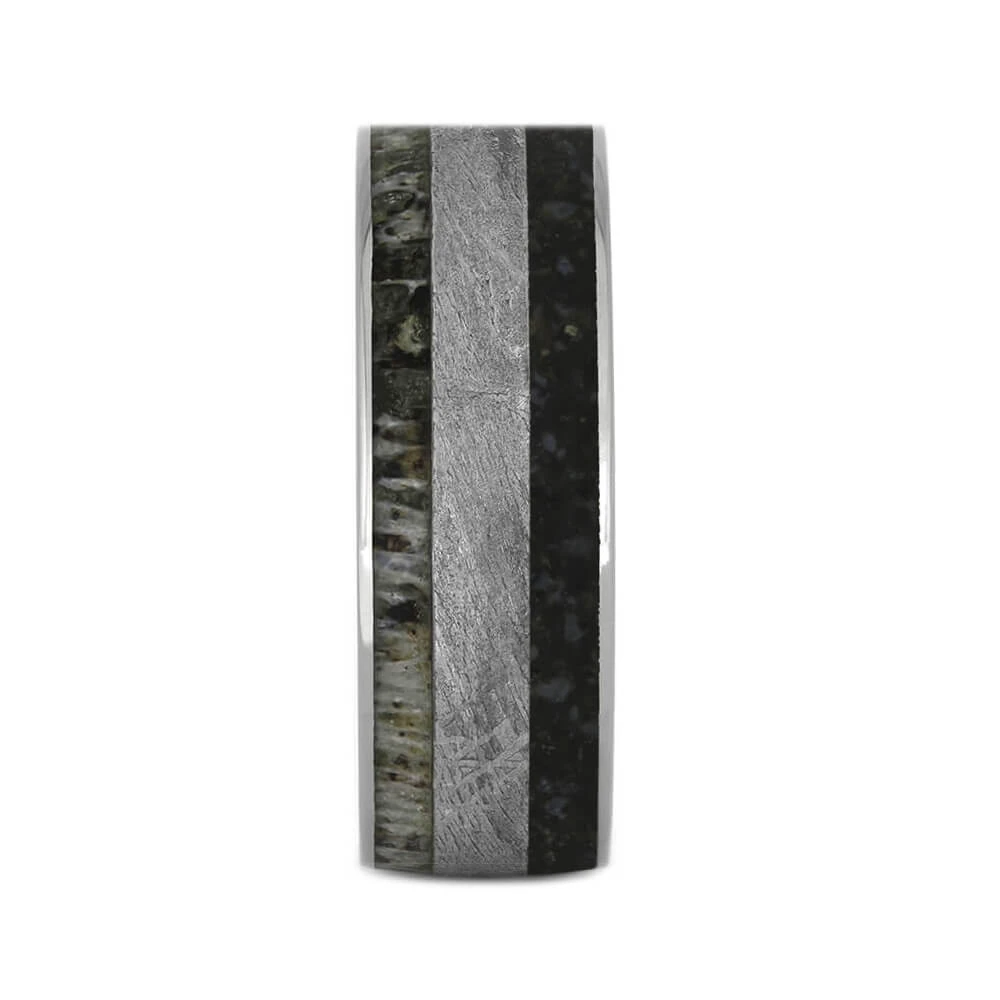 Men's Ring With Antler, Meteorite & Dinosaur Bone 6 Men's Ring With Antler, Meteorite & Dinosaur Bone - Image 4