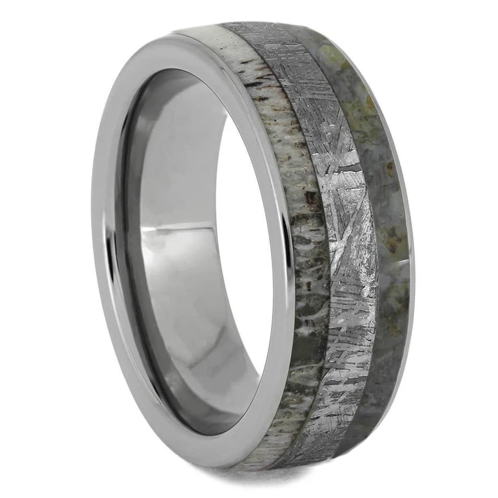 Men's Ring With Antler, Meteorite & Dinosaur Bone 4 Men's Ring With Antler, Meteorite & Dinosaur Bone - Image 2