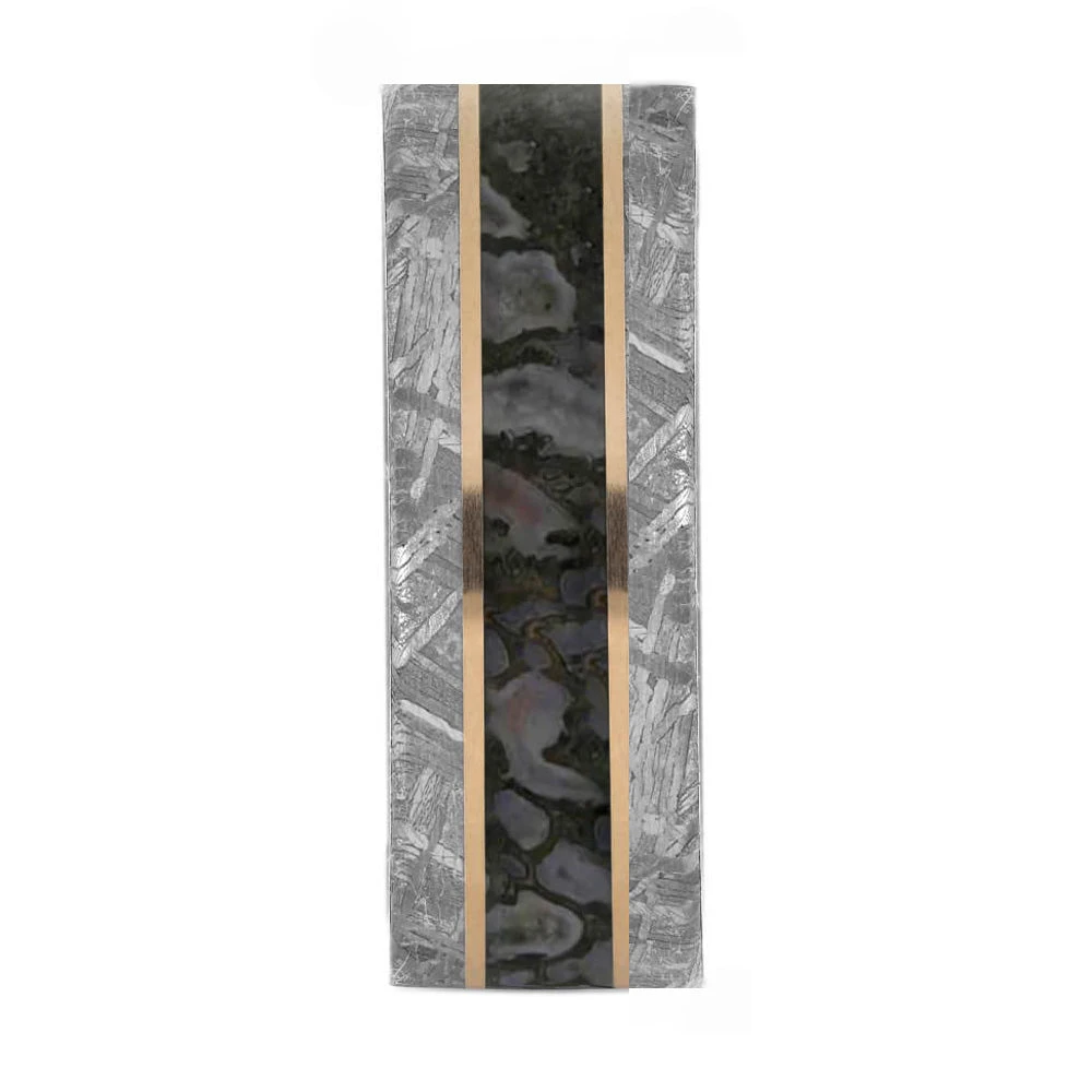 Dinosaur Bone And Meteorite Wedding Band With Gold Pinstripes 5 Dinosaur Bone And Meteorite Wedding Band With Gold Pinstripes - Image 3