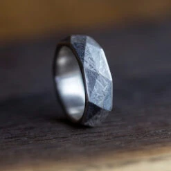 Faceted Meteorite Ring On Titanium Band -Johan Jewelry Shop 2a25ddb66dc7fcb5c70c5c3f70e4696e