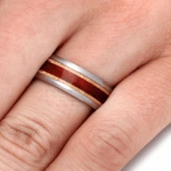 Redwood & Maple Wood Wedding Band, Double Wood Inlay Ring -Johan Jewelry Shop 2b9d937d07ced02c4a67caf3b041a1c9
