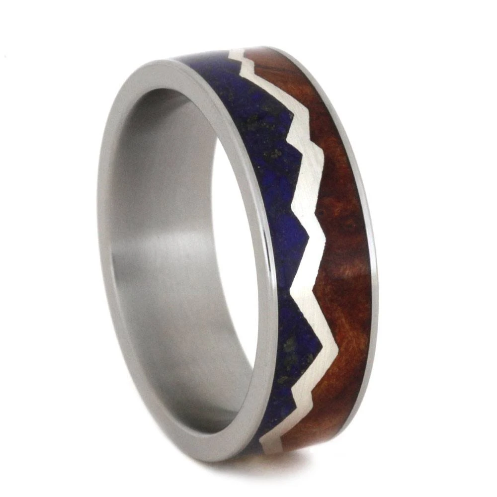 Mountain Ring With Lapis And Redwood Split By Sterling Silver 4 Mountain Ring With Lapis And Redwood Split By Sterling Silver - Image 2