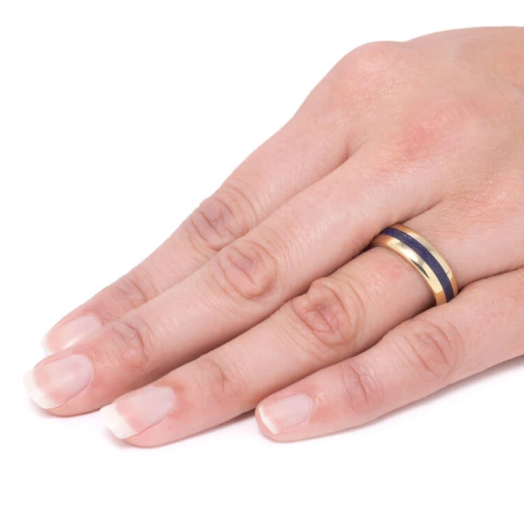 Lapis Lazuli Wedding Band Set, 14k Yellow Gold Matching Rings 7 Lapis Lazuli Wedding Band Set, 14k Yellow Gold Matching Rings - Image 5