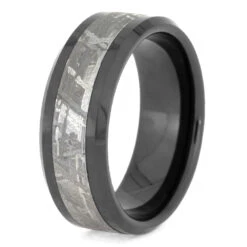 Black Ceramic & Meteorite Wedding Band -Johan Jewelry Shop 3028 Black Ceramic Meteorite 1.5