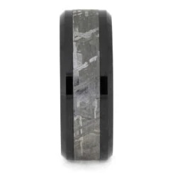 Black Ceramic & Meteorite Wedding Band -Johan Jewelry Shop 3028 Black Ceramic Meteorite 2