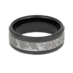 Black Ceramic & Meteorite Wedding Band -Johan Jewelry Shop 3028 Black Ceramic Meteorite 4