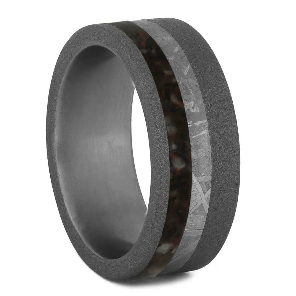Meteorite And Dinosaur Bone Ring In Sandblasted Titanium 7 Meteorite And Dinosaur Bone Ring In Sandblasted Titanium - Image 5