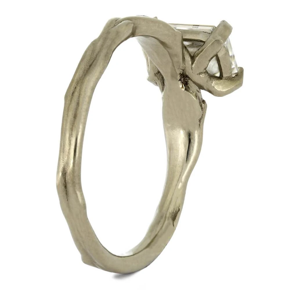 Meteorite Engagement Ring With Emerald Cut Moissanite 6 Meteorite Engagement Ring With Emerald Cut Moissanite - Image 4
