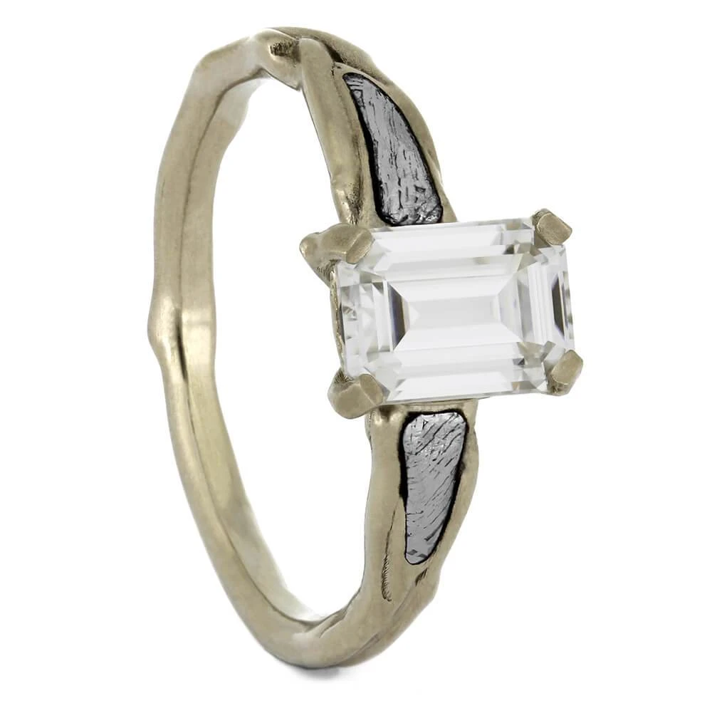 Meteorite Engagement Ring With Emerald Cut Moissanite 4 Meteorite Engagement Ring With Emerald Cut Moissanite - Image 2