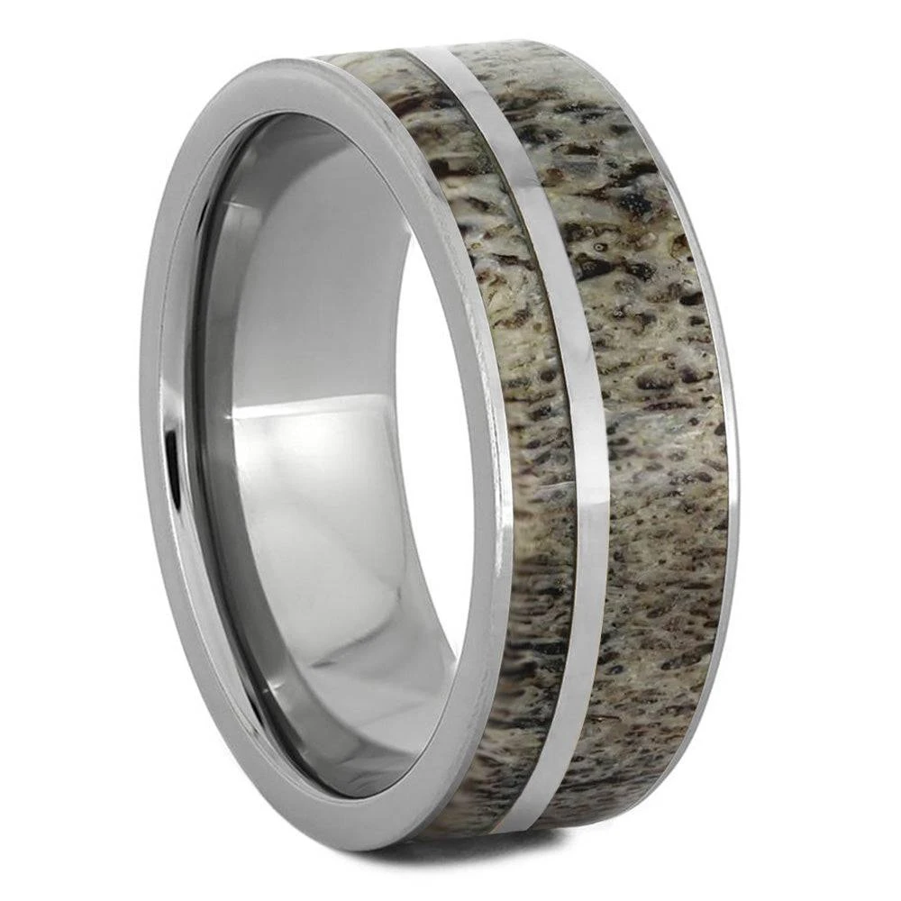 Titanium Antler Men's Wedding Band With Pinstripe 4 Titanium Antler Men's Wedding Band With Pinstripe - Image 2