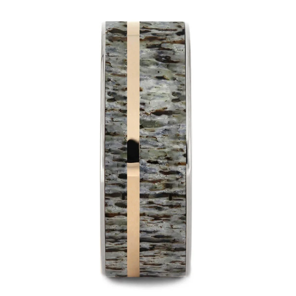 Antler Men's Wedding Band With Pinstripe 5 Antler Men's Wedding Band With Pinstripe - Image 3