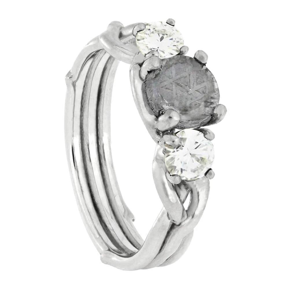 Meteorite Stone Engagement Ring With Moissanite Accents 4 Meteorite Stone Engagement Ring With Moissanite Accents - Image 2