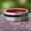 Green Men's Wedding Band With Malachite And Crimson Wood -Johan Jewelry Shop 3160artjbj