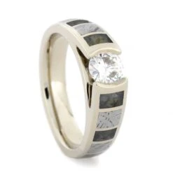 Moissanite Ring With Dinosaur Bone And Meteorite -Johan Jewelry Shop 3163 Crushed
