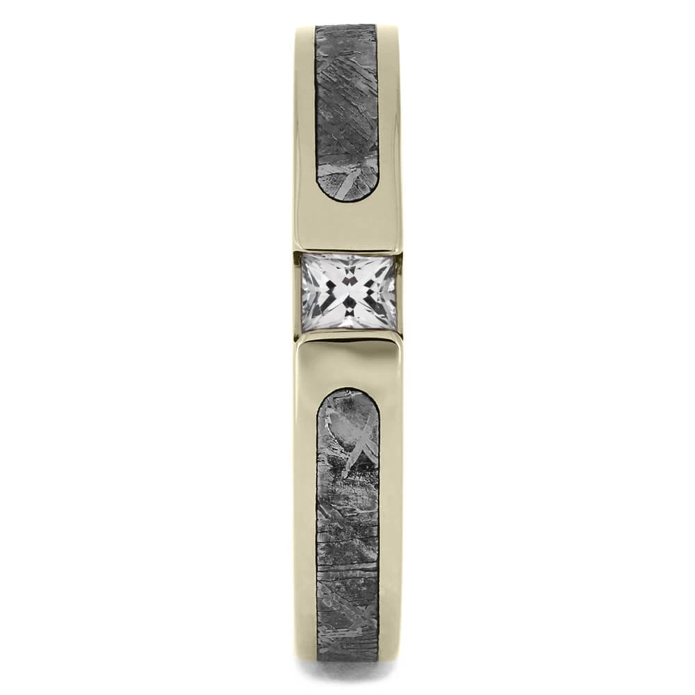 White Sapphire Band With Meteorite Inlay 4 White Sapphire Band With Meteorite Inlay - Image 2