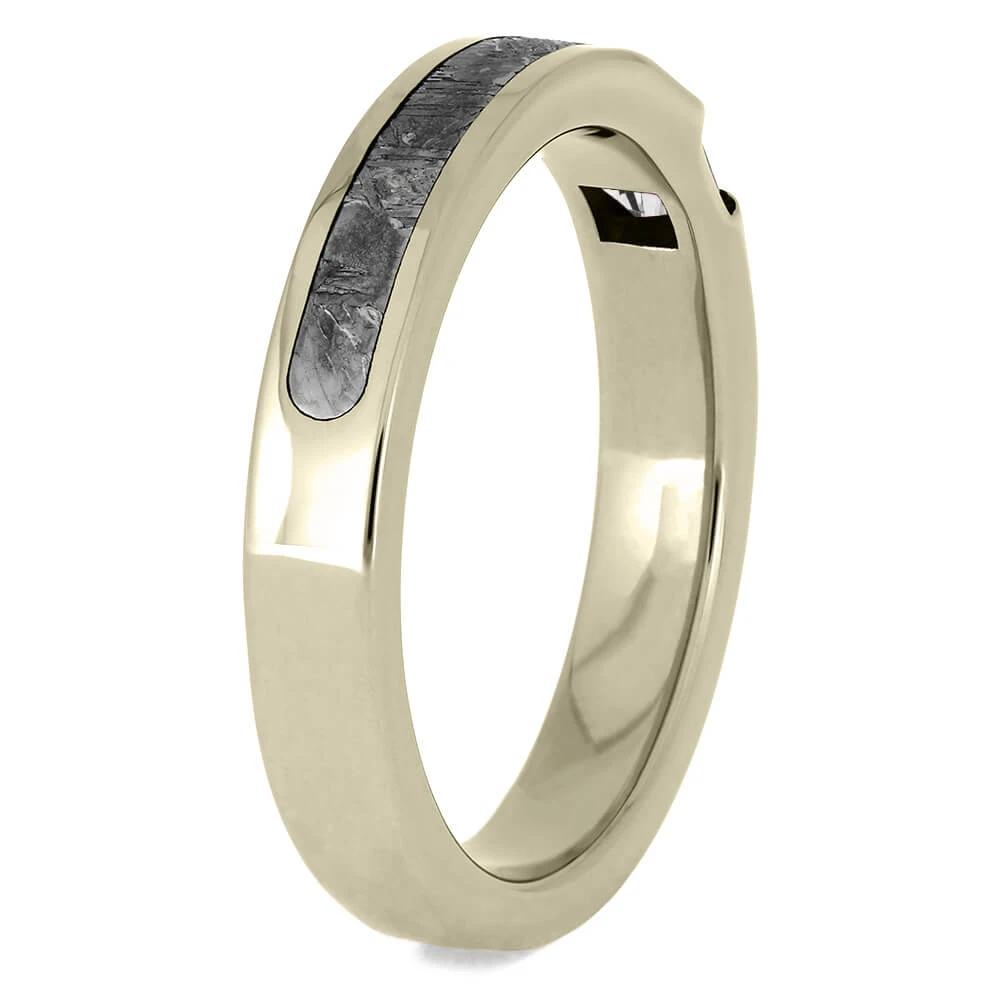 White Sapphire Band With Meteorite Inlay 5 White Sapphire Band With Meteorite Inlay - Image 3