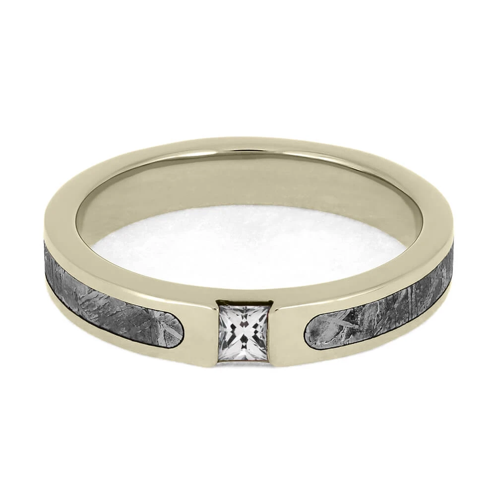 White Sapphire Band With Meteorite Inlay 6 White Sapphire Band With Meteorite Inlay - Image 4