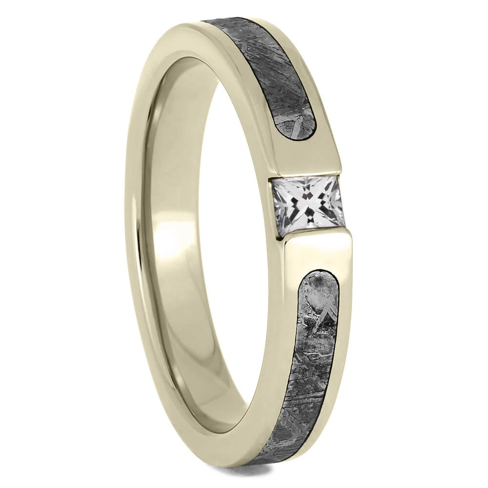 White Sapphire Band With Meteorite Inlay 3 White Sapphire Band With Meteorite Inlay