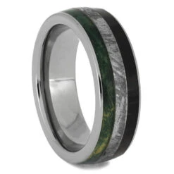 Meteorite, Dinosaur Bone & Green Wood Ring 7 Meteorite, Dinosaur Bone & Green Wood Ring -Johan Jewelry Shop 31901crushed