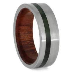 Jade Ring And Wood Ring In Titanium With Matte Finish