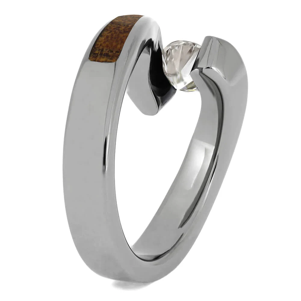Wood Engagement Ring, Tension Setting With Wood Inlay 5 Wood Engagement Ring, Tension Setting With Wood Inlay - Image 3