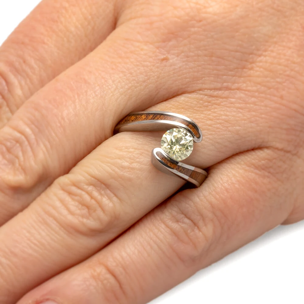 Wood Engagement Ring, Tension Setting With Wood Inlay 7 Wood Engagement Ring, Tension Setting With Wood Inlay - Image 5