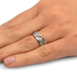 Meteorite & Diamond Wedding Band 9 Meteorite & Diamond Wedding Band -Johan Jewelry Shop 3245Handshot