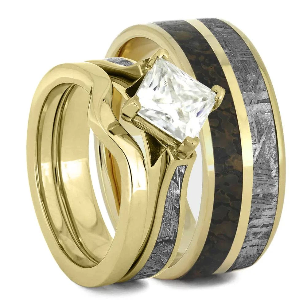 Coordinating Rings With Dinosaur Bone & Meteorite 4 Coordinating Rings With Dinosaur Bone & Meteorite - Image 2