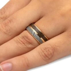 Dinosaur Bone & Meteorite Men's Wedding Band 10 Dinosaur Bone & Meteorite Men's Wedding Band -Johan Jewelry Shop 3278 Handshot