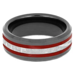 Black Ring With Red Stripes & Meteorite 10 Black Ring With Red Stripes & Meteorite -Johan Jewelry Shop 3287 3