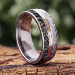 Meteorite And Mokume Gane Ring With Gold Pinstripe